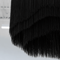 Close-up of black fringe fabric on a white background