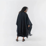 Brushed Cotton Poncho | Black Stripe Clothing Candor - Fernanda Mereles Obakki