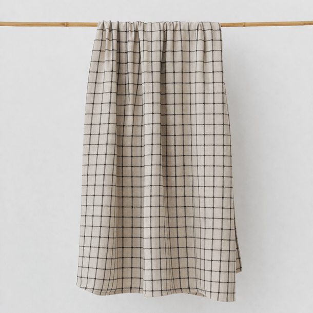Linen Hand Towel | Navy Plaid_Fog Linen Work_201-60-2169-073Navy / IvorySingle Towel | Obakki