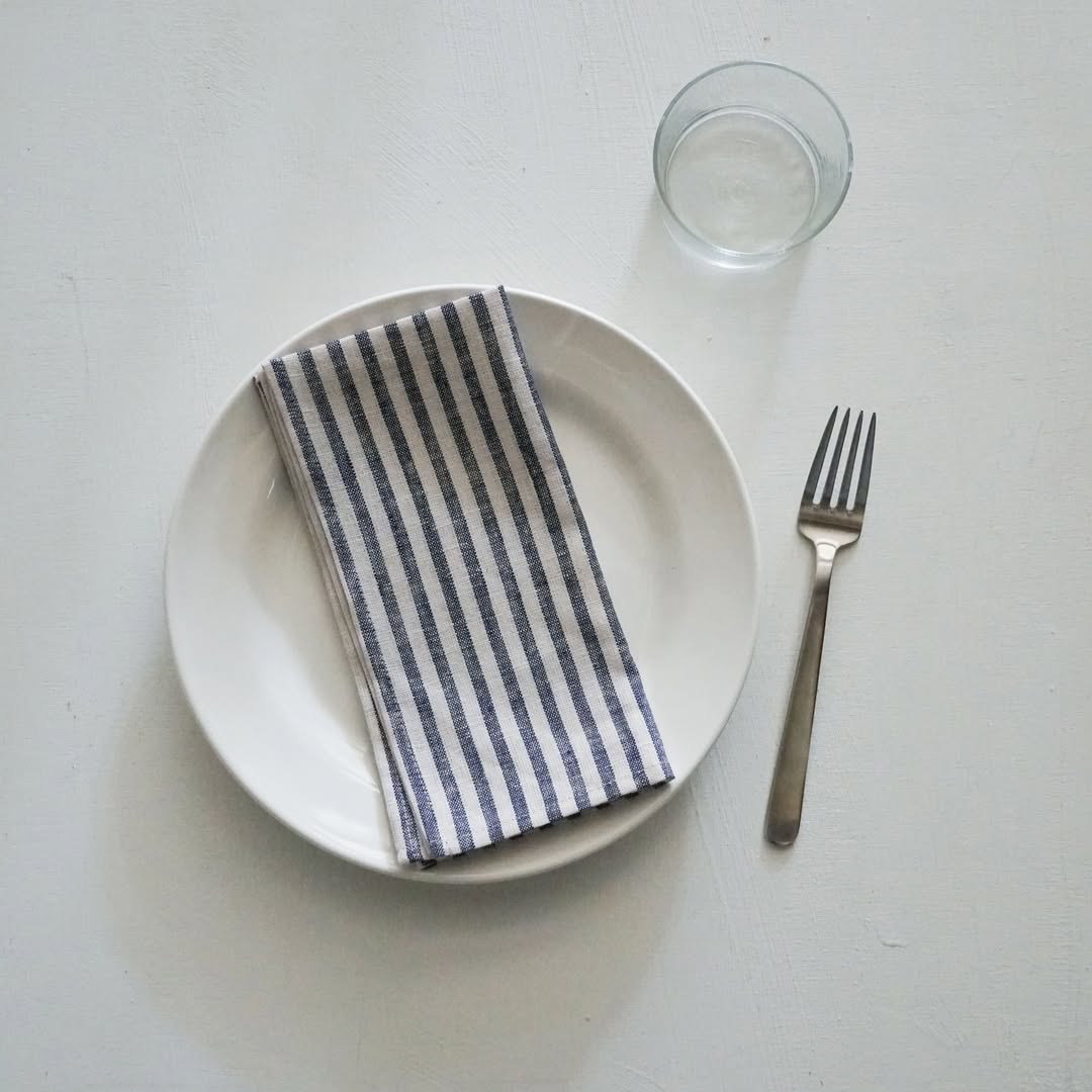 Linen Napkin Set of 4 | Navy Stripe_Fog Linen Work_201-60-2178-073Navy / IvoryOS | Obakki