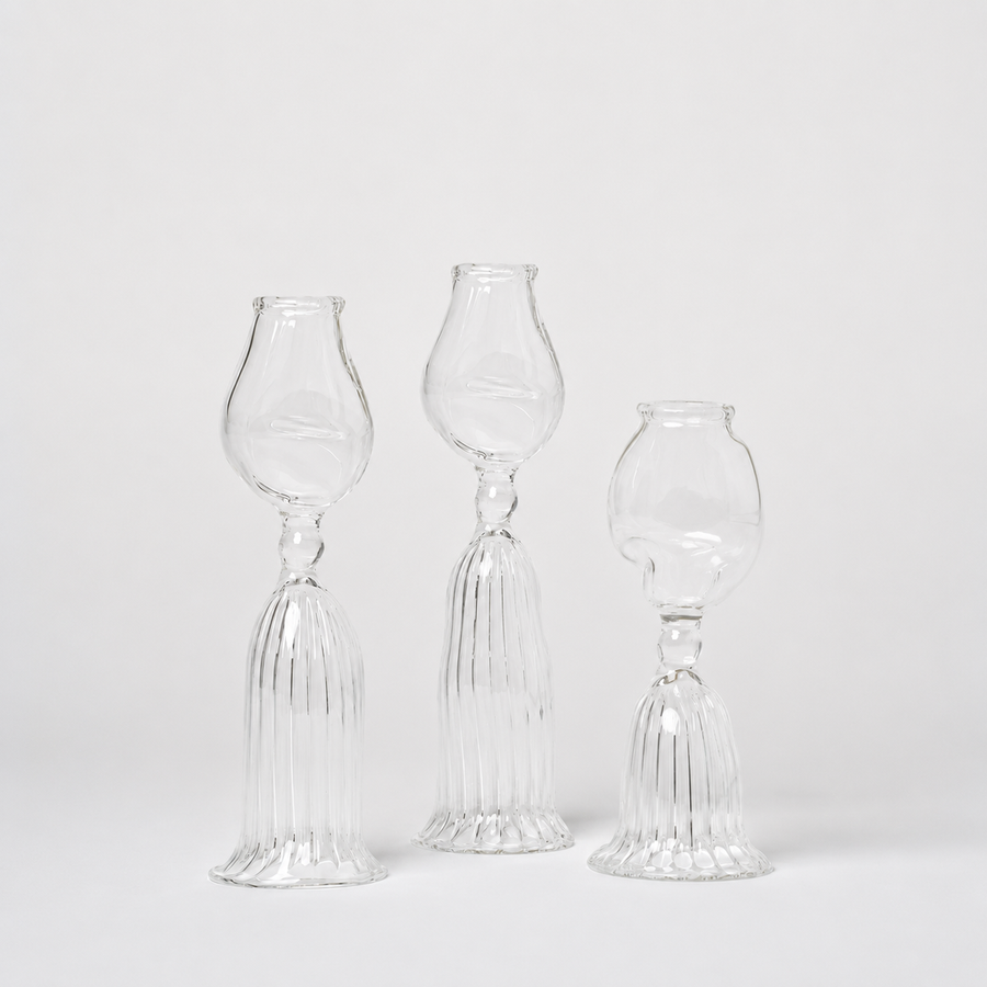 Artisan Shaped Glass Candle Holder | Set of 3