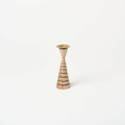 6" Walnut Candle Holder | Tapered Stack - Accents + Decor by Lahcen | Obakki