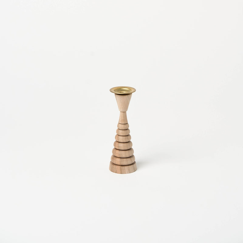 6" Walnut Candle Holder | Tapered Stack - Accents + Decor by Lahcen | Obakki