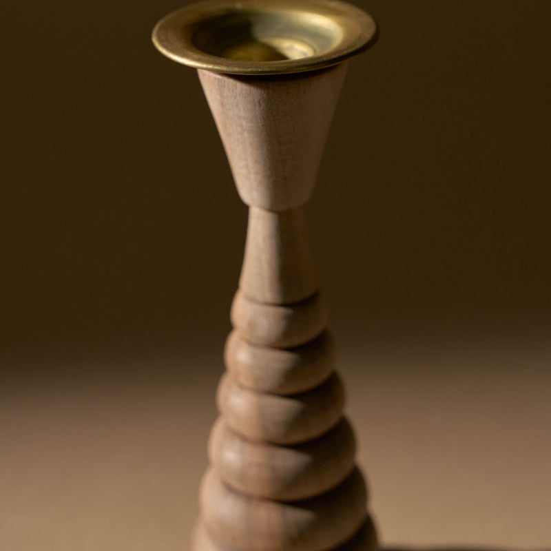 6" Walnut Candle Holder | Tapered Stack - Accents + Decor by Lahcen | Obakki