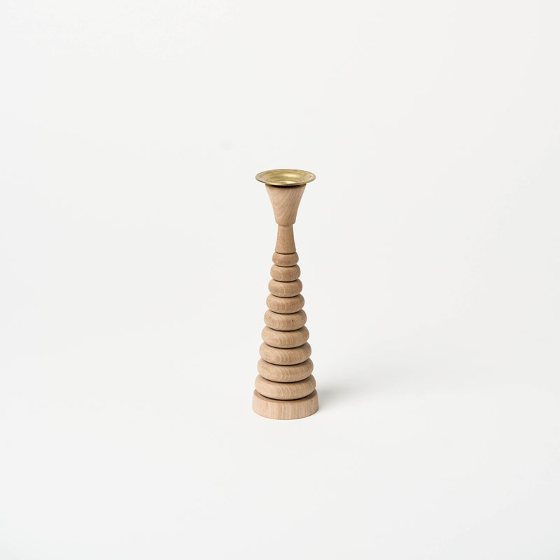 8" Walnut Candle Holder | Tapered Stack - Accents + Decor by Lahcen | Obakki