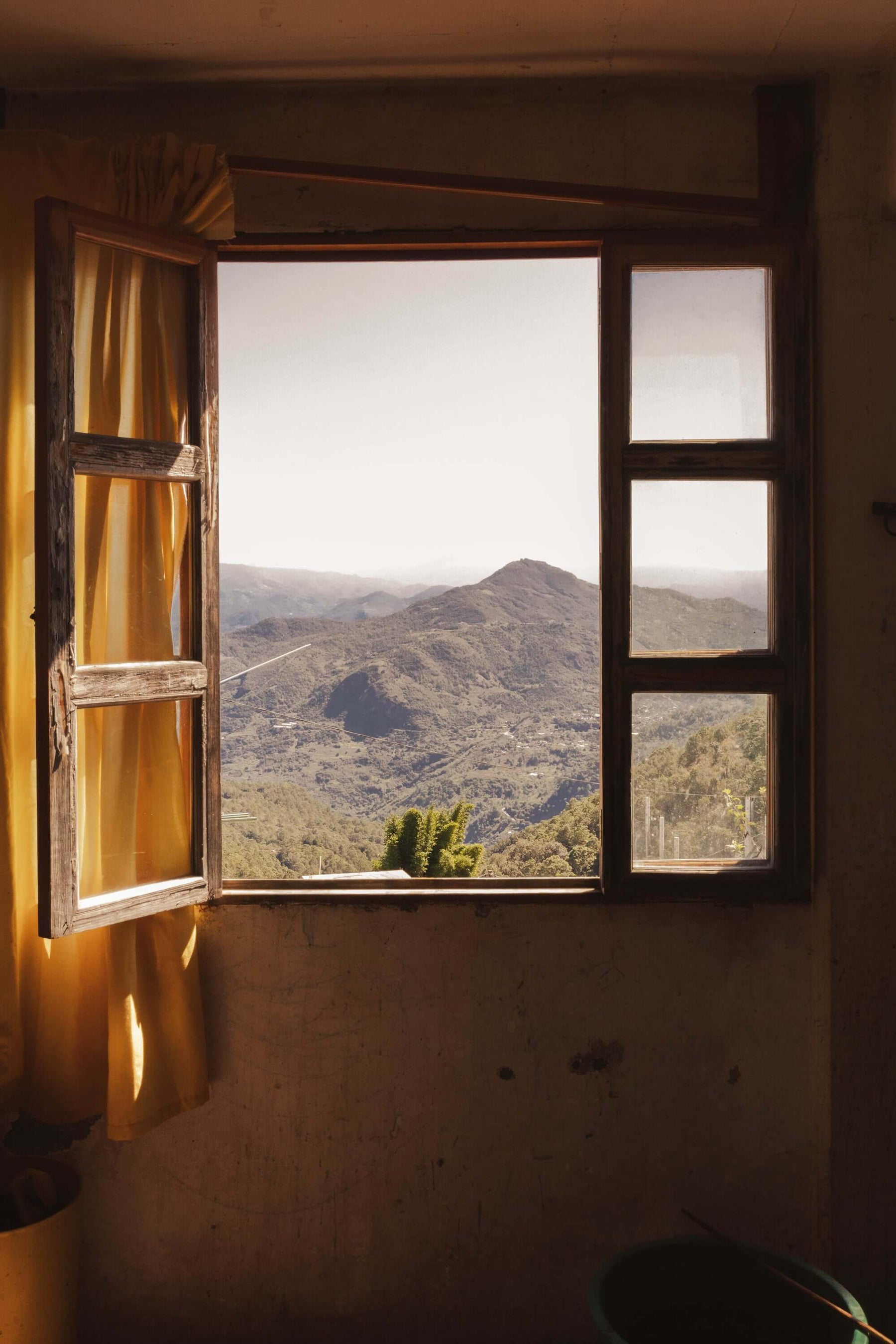 Open window with view of mountains and valley in oaxaca