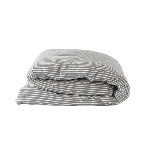 Brushed Cotton Duvet Cover | Ivory - Black Stripe Blankets & Throws Candor - Fernanda Mereles Obakki