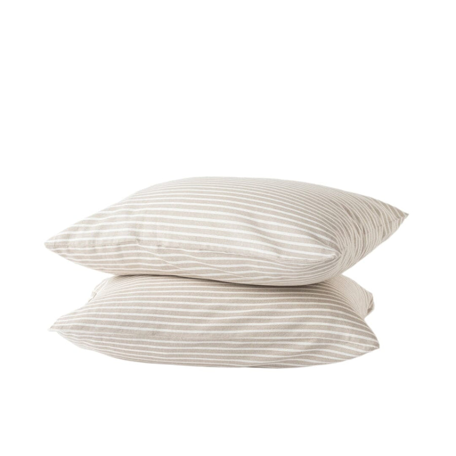 Brushed Cotton Pillow Cases | Ivory - Camel Stripe_Candor - Fernanda Mereles_201-60-1739.2-075Camel / IvoryQueen | Obakki
