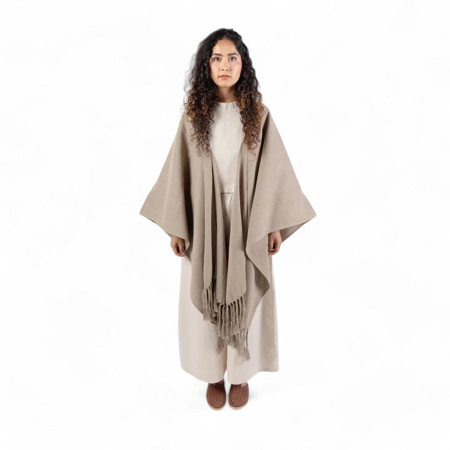 Brushed Cotton Poncho | Camel Stripe_Candor - Fernanda Mereles_201-60-1647.2-075CamelOS | Obakki