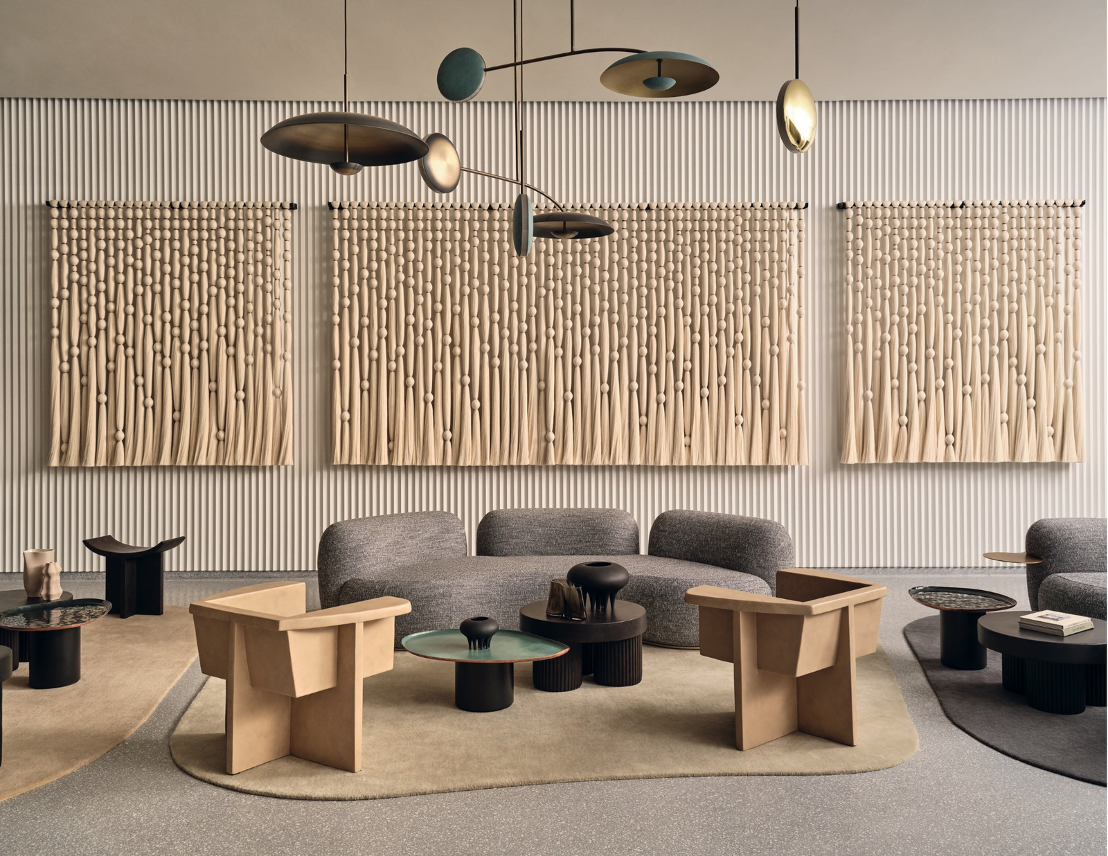 Handcrafted Caralarga wall installation used as feature art in a contemporary residential interior.