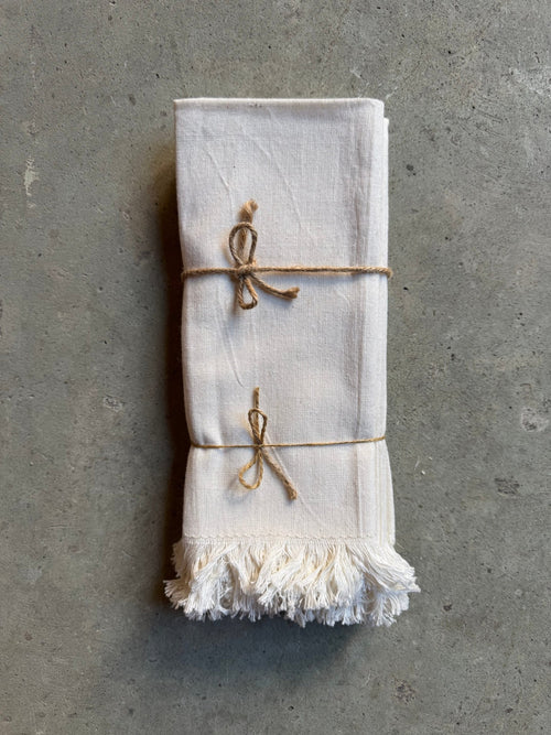 Fringed Cotton Napkins | Set of 6_Artisans of Teotitlán_201-64-1724-079WhiteOS | Obakki