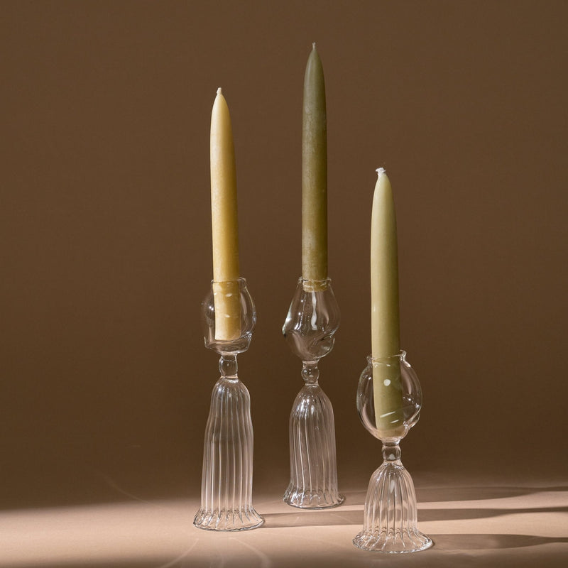 Artisan Shaped Glass Candle Holder | Set of 3 Candles & Incense 
