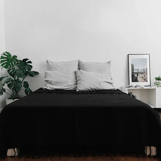 Brushed Cotton Beadspread | Deep Black Blankets & Throws 