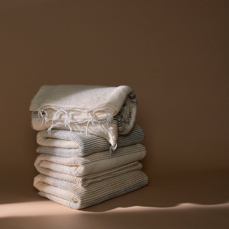 Camel Hair Blanket | Ash & Tan Saqifa Stripe Home Textiles 