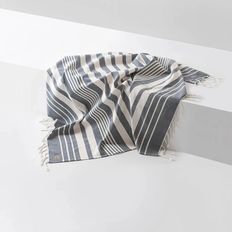 Cotton Throw | Ivory / Navy Blankets & Throws 