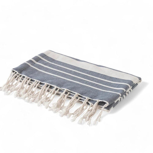 Cotton Throw | Ivory / Navy Blankets & Throws 