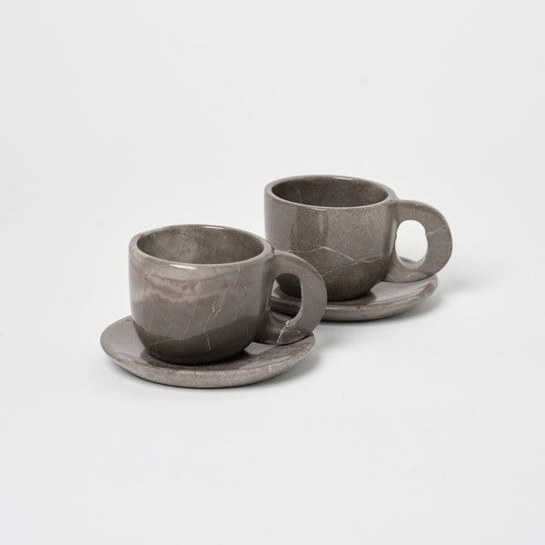 Marble Mug + Saucer | Set of 2 Vases + Planters Grey Marble 