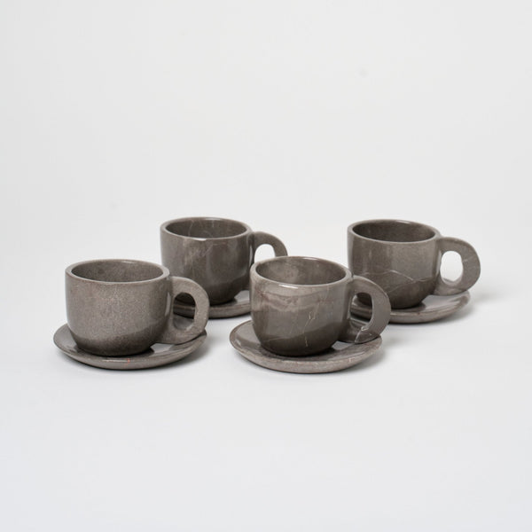 Marble Mug + Saucer | Set of 4 Vases + Planters Grey Marble 