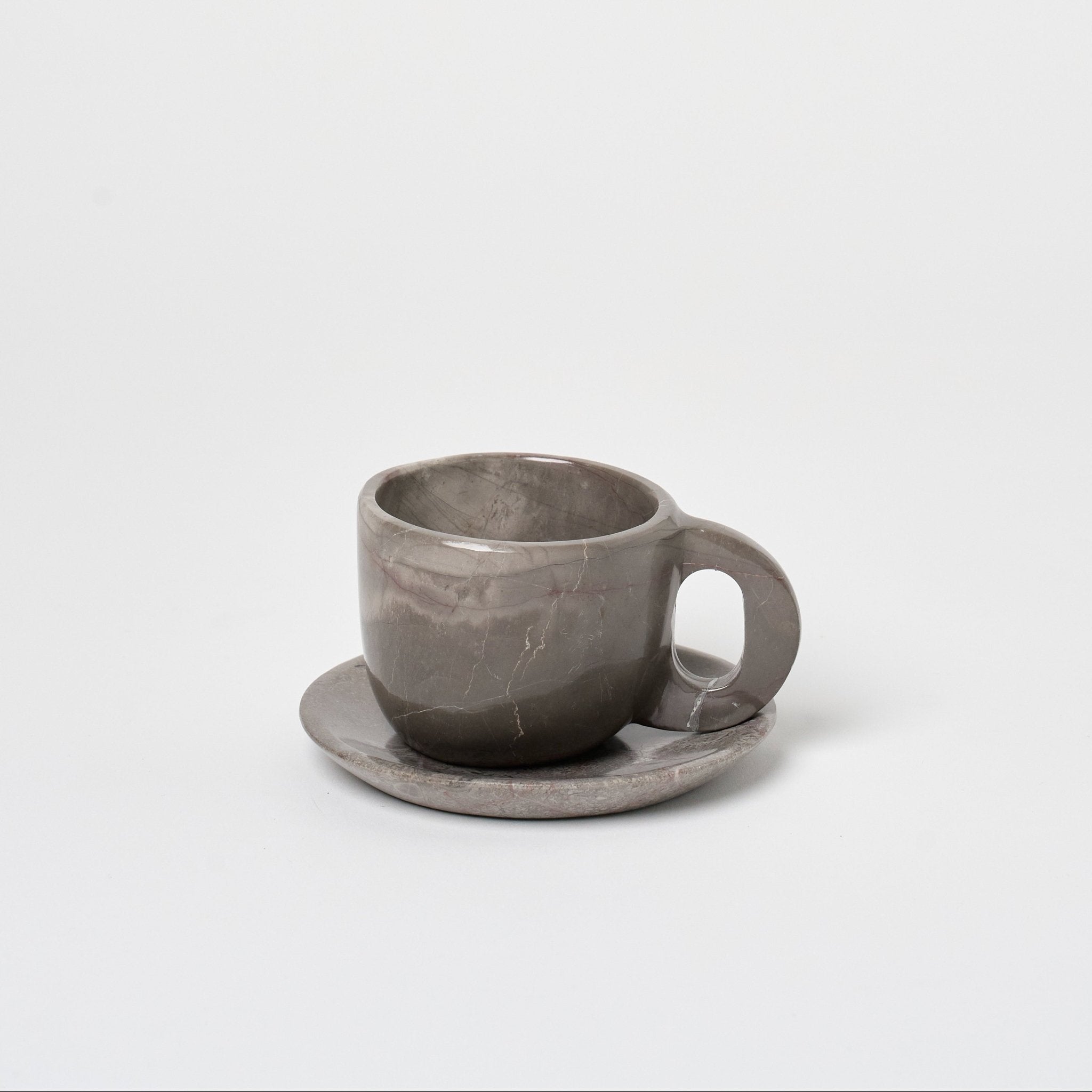 Marble Mug + Saucer Vases + Planters Grey Marble 