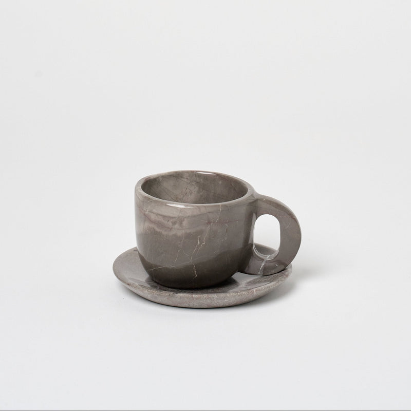 Marble Mug + Saucer Vases + Planters Grey Marble 