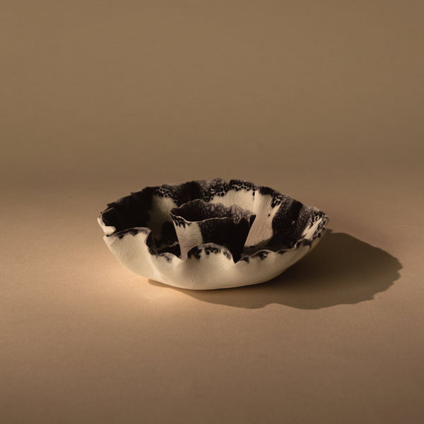 Ruffle Candle Bowl | Cream & Black Terrazo Candles & Incense 