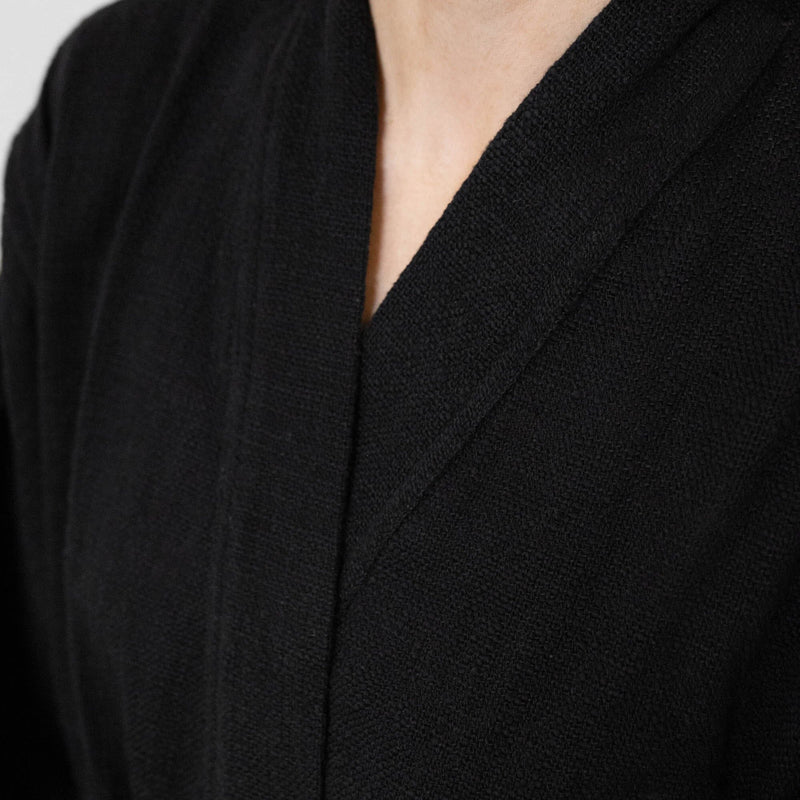 Turkish Linen Robe | Solid Black Textiles 