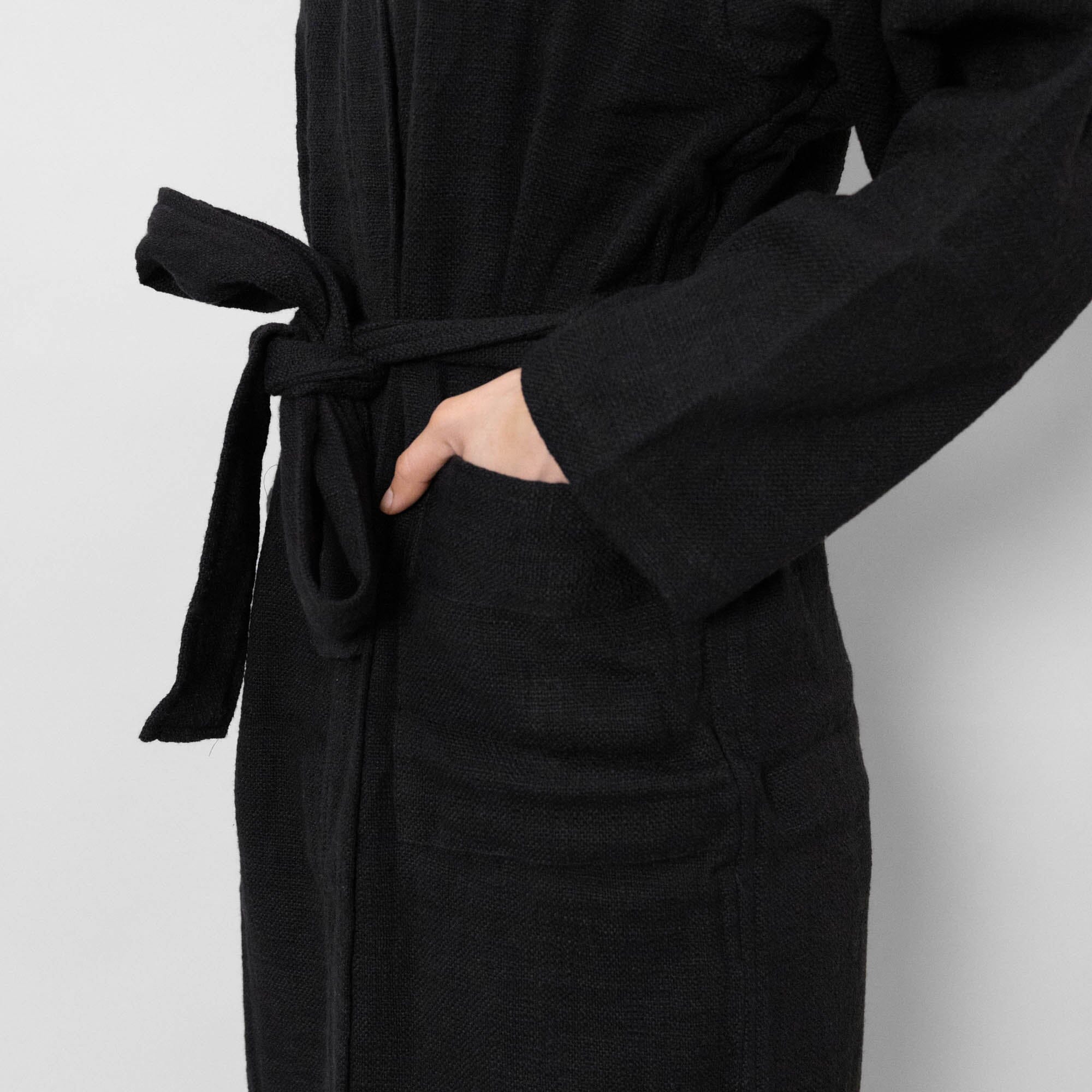 Turkish Linen Robe | Solid Black Textiles 