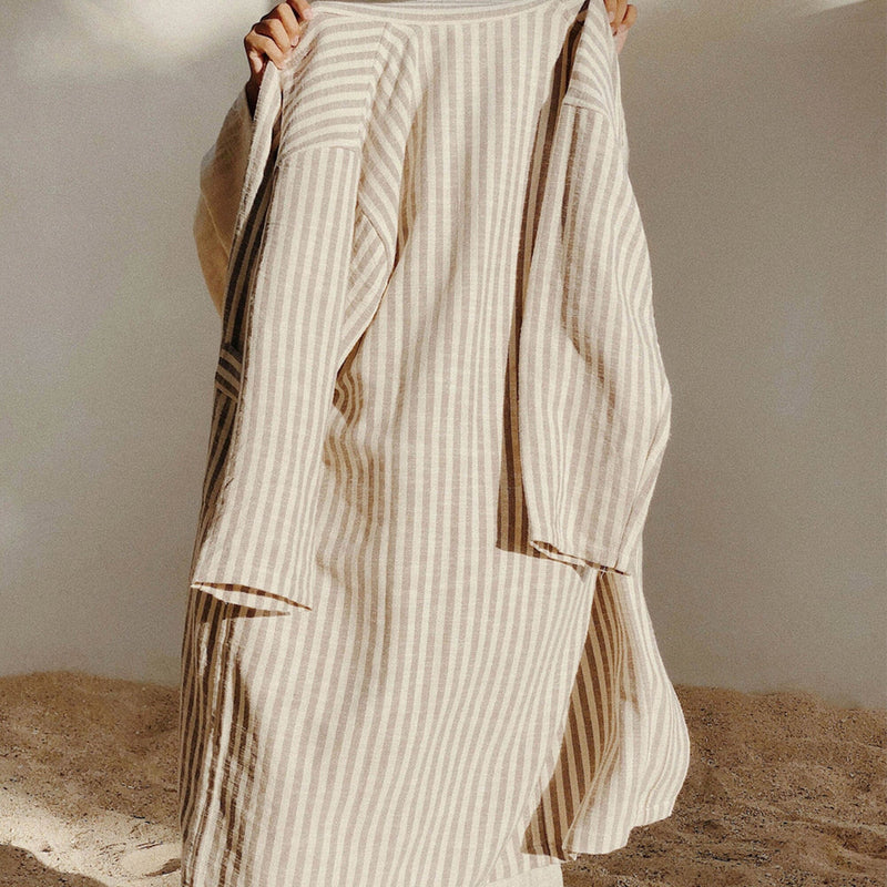 Turkish Linen Robe - Black Stripe | Obakki Turkish Linen Robe - Black Stripe | Obakki
