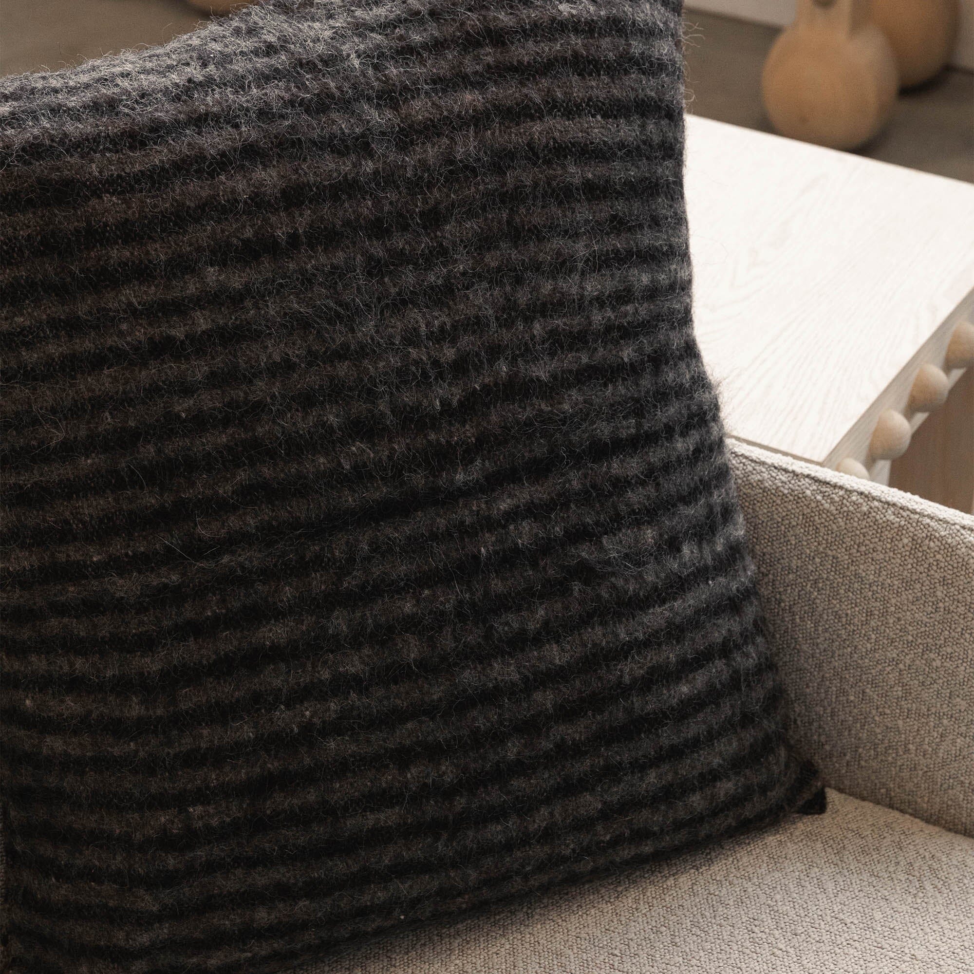 Brushed Wool Cushion Cover | Grey Stripe Cushion Covers Weavers of Chiapas Obakki