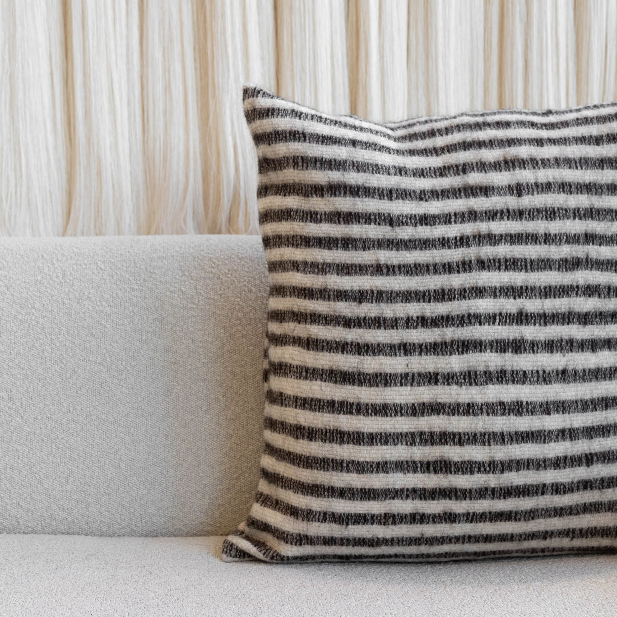 Brushed Wool Cushion Cover | White Stripe Cushion Covers Weavers of Chiapas Obakki