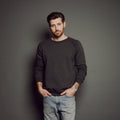 Men's Heathered Crew Sweatshirt_Obakki_201-13-0481-382-Heather Charcoal-S | Obakki