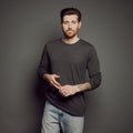 Men's Heathered Long Sleeve T-Shirt_Obakki_201-11-0476-382-Heather Charcoal-S | Obakki