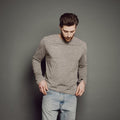 Men's Heathered Long Sleeve T-Shirt_Obakki_201-11-0476-382-Heather Grey-S | Obakki