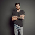 Men's Heathered V - Neck_Obakki_172-11-3624-386-Heather Black-XSmall | Obakki