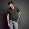 Men's Heathered V - Neck_Obakki_172-11-3624-386-Heather Black-XSmall | Obakki
