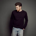 Men's Relaxed Long Sleeve T-Shirt_Obakki_201-11-0476-381-Black-S | Obakki