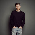 Men's Relaxed Long Sleeve T-Shirt_Obakki_201-11-0476-381-Black-S | Obakki