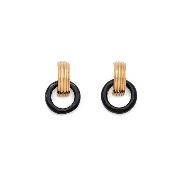 Circle Horn Drop Earrings Jewelry Black/Gold 