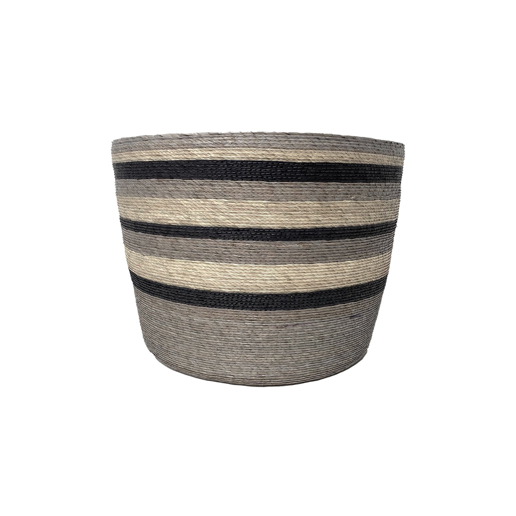 Large Palm Basket | Grey Baskets Grey/Natural Stripes 