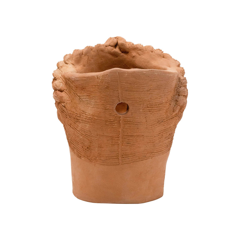 7" Red Clay Planter | Female Face Accents + Decor 