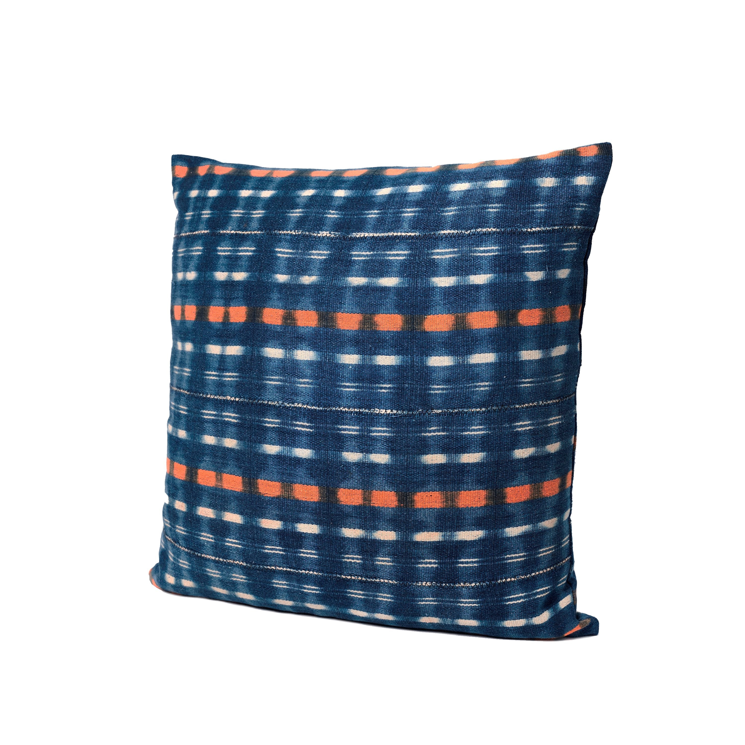 Repurposed Cotton Throw Pillow | Checkered Home Textiles Blue 