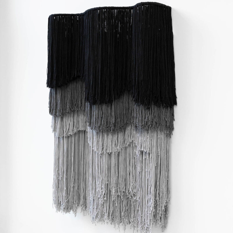 Layered Macramé Wall Hanging with Tassel in Natural Cream + Black, Fibre  Art Wall Hanger