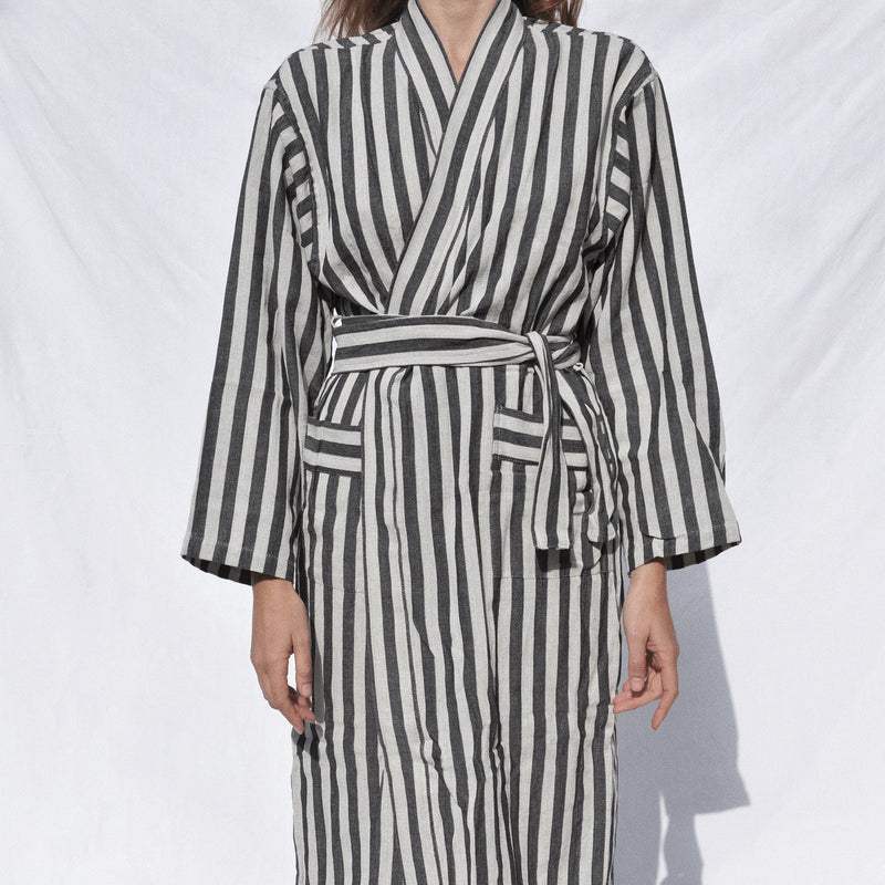 Turkish Linen Robe | Black Stripe Home Textiles Black Stripe S 