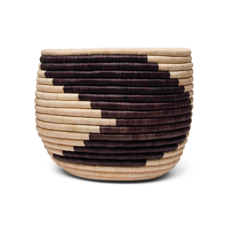 Wide Woven Rounded Basket | Arrow Print Baskets Natural/Burnt Purple M 