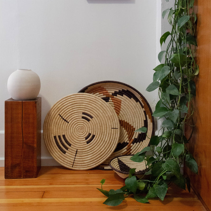 Woven Basket Mat | Modern Lines Pattern Baskets Natural/Burnt Purple S 
