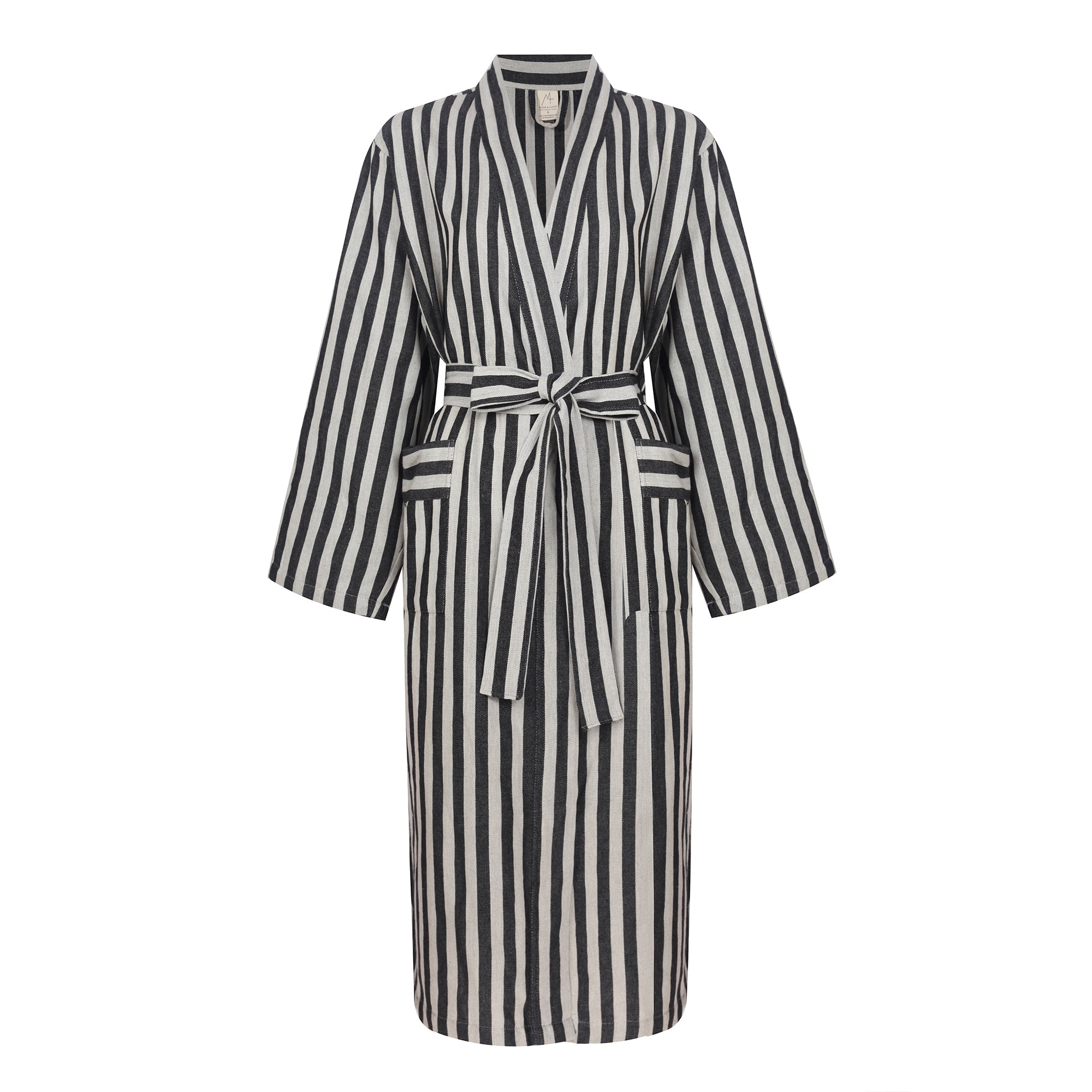 Turkish Linen Robe | Black Stripe_Mizar & Alcor_201-60-1034-171BLKSTRIPE-S | Obakki