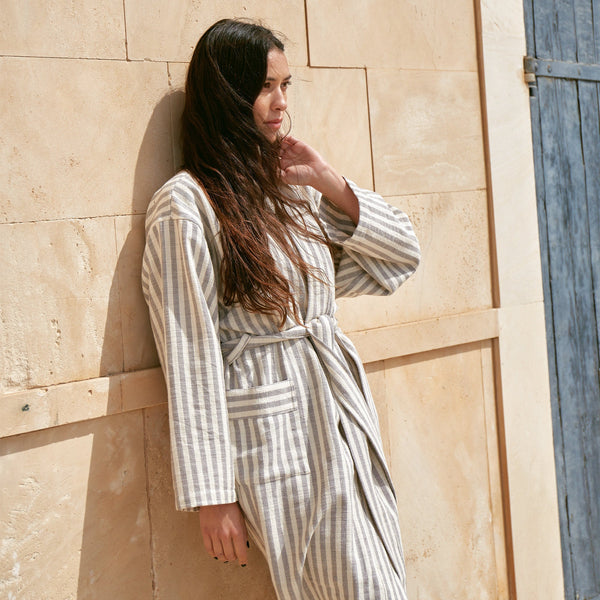 Turkish Linen Robe | Grey Stripe_Mizar & Alcor_201-60-1033-171GRYSTRIPE-S | Obakki