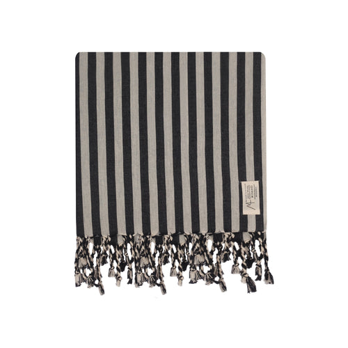 Turkish Linen Towel | Black Stripe - Towels by Mizar & Alcor | Obakki