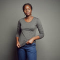 Women's Heathered Long Sleeve T-Shirt_Obakki_201-11-0475-382-Heather Charcoal-S | Obakki